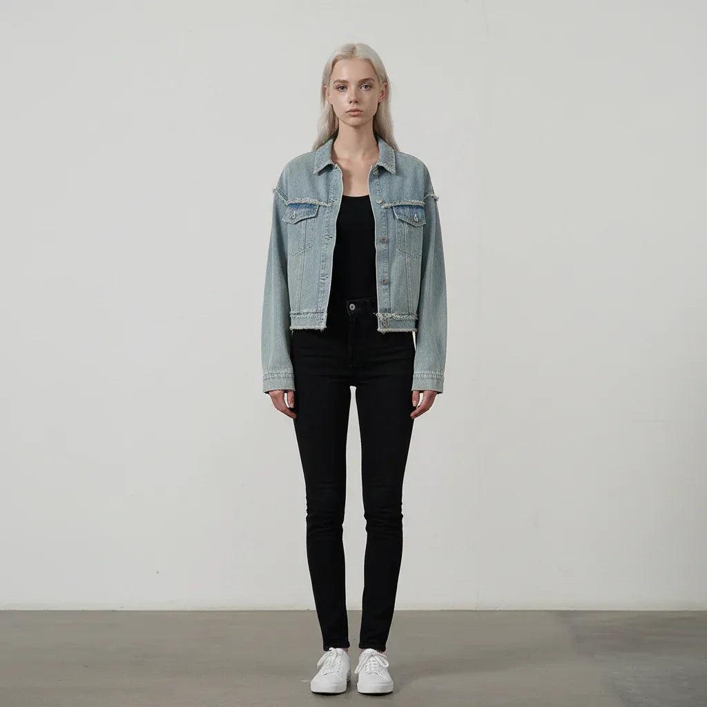 Butterfly Patch Short Denim Jacket For Women