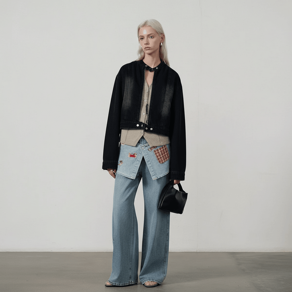 Cartoon embroidery loose denim pants for women | MuddyStock Originals