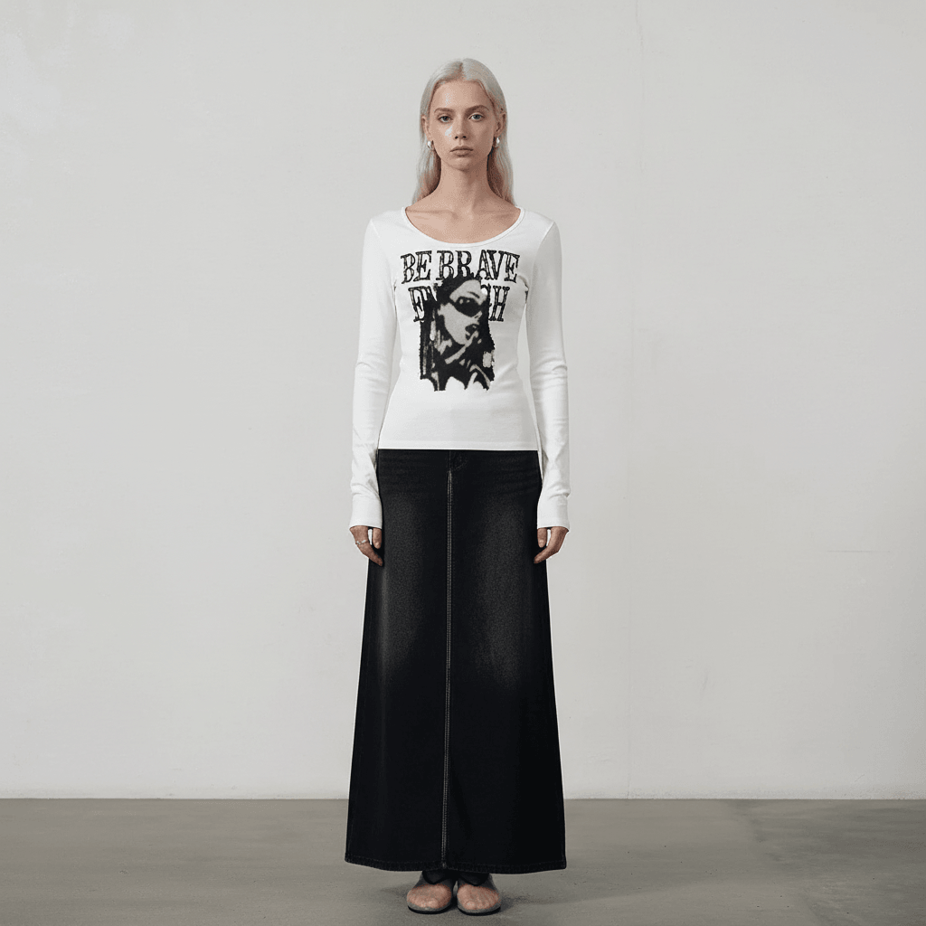 Letter Print Long Sleeve T-Shirt For Women | MuddyStock Originals