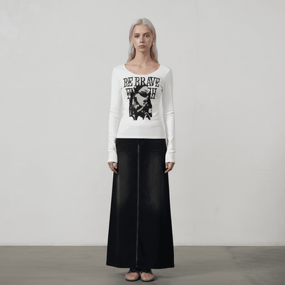 Letter Print Long Sleeve T-Shirt For Women | MuddyStock Originals