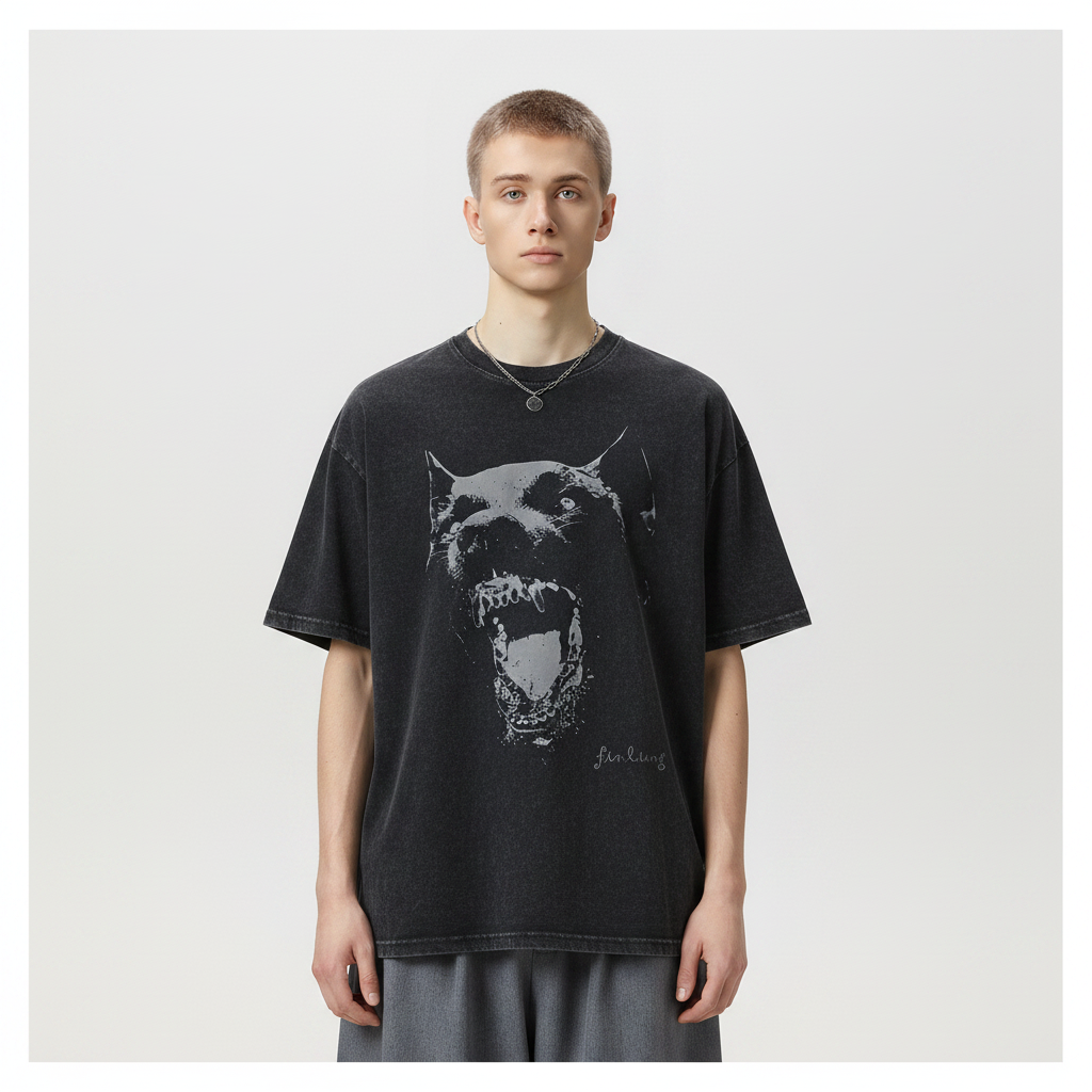 Doberman Pinscher Printed Wash Retro Round Neck Short Sleeves T-shirt For Men MuddyStock null