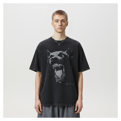 Doberman Pinscher Printed Wash Retro Round Neck Short Sleeves T-shirt For Men MuddyStock null