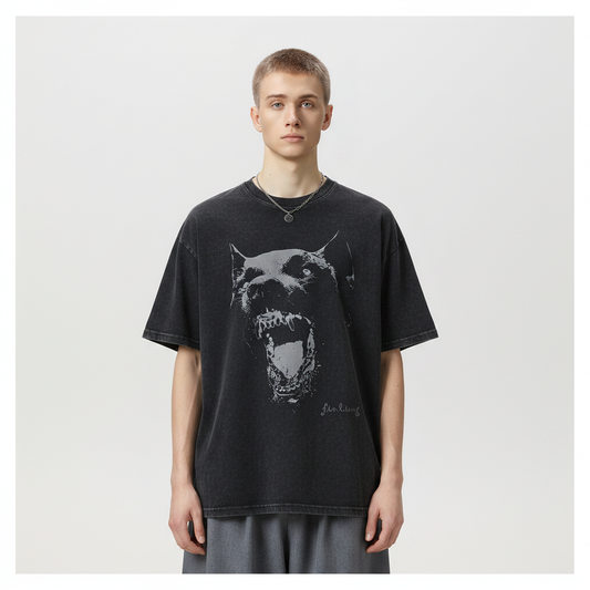 Doberman Pinscher Printed Wash Retro Round Neck Short Sleeves T-shirt For Men MuddyStock null
