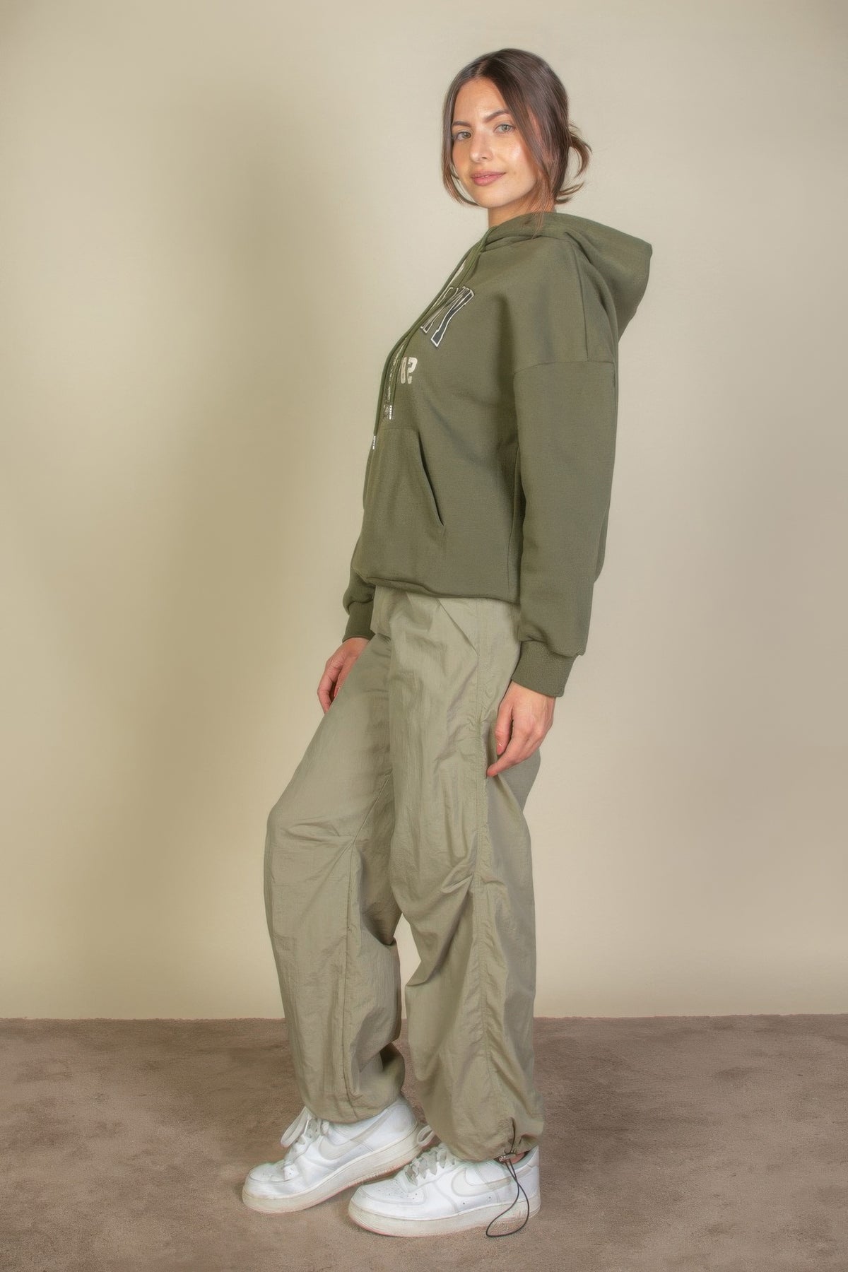 Graphic Kangaroo Pocket Drawstring Hoodie For Women