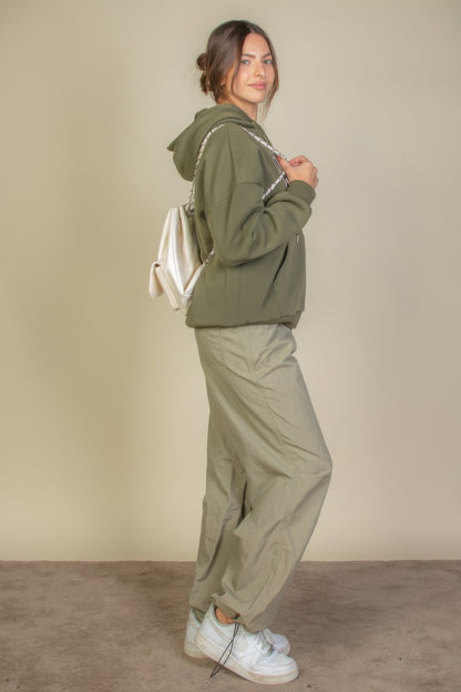 Graphic Kangaroo Pocket Drawstring Hoodie For Women