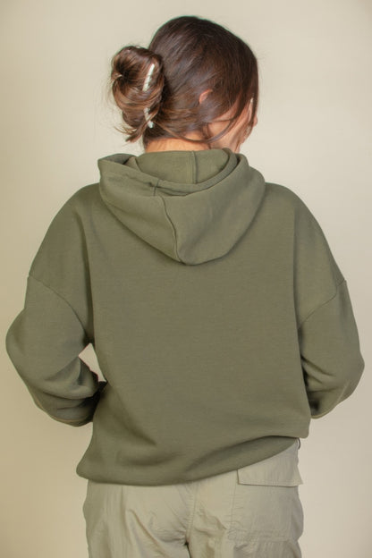 Graphic Kangaroo Pocket Drawstring Hoodie For Women