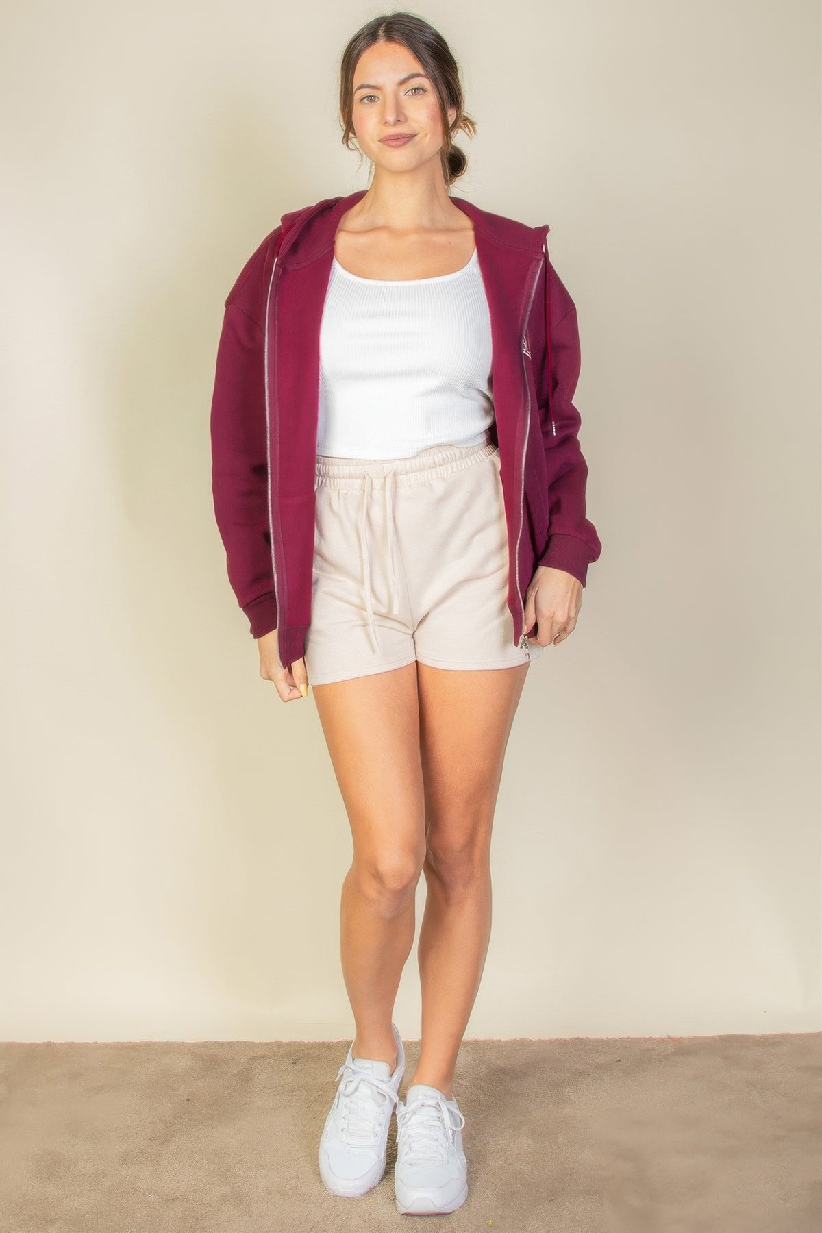 Graphic Drop Shoulder Zipper Up Hoodie For Women