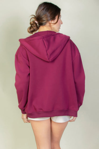 Graphic Drop Shoulder Zipper Up Hoodie For Women