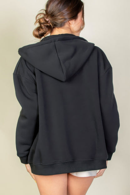 Graphic Drop Shoulder Zipper Up Hoodie For Women