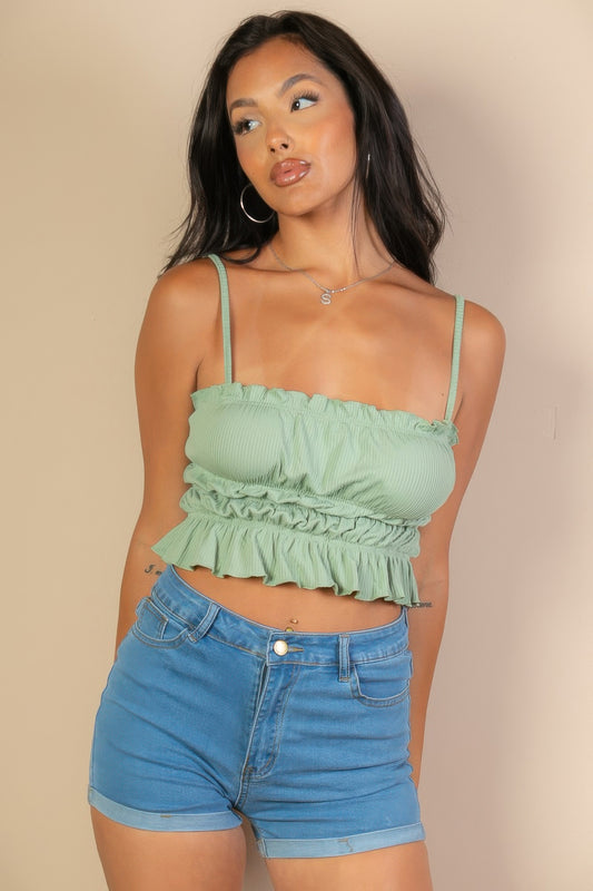 Tiered Shirred Body Crop Top For Women Green bay