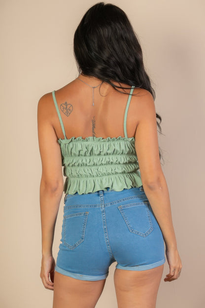 Tiered Shirred Body Crop Top For Women