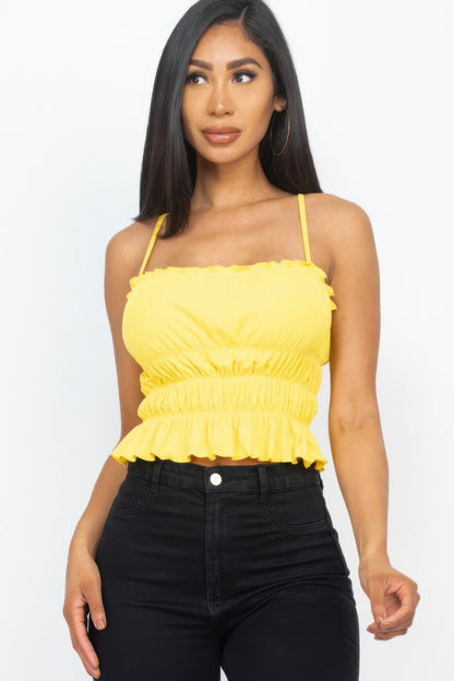 Tiered Shirred Body Crop Top For Women Yellow