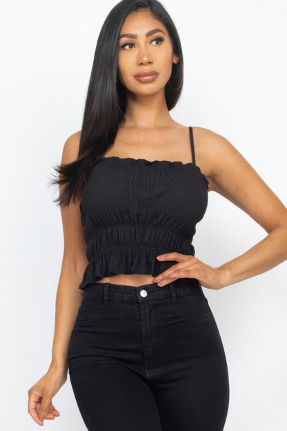Tiered Shirred Body Crop Top For Women Black