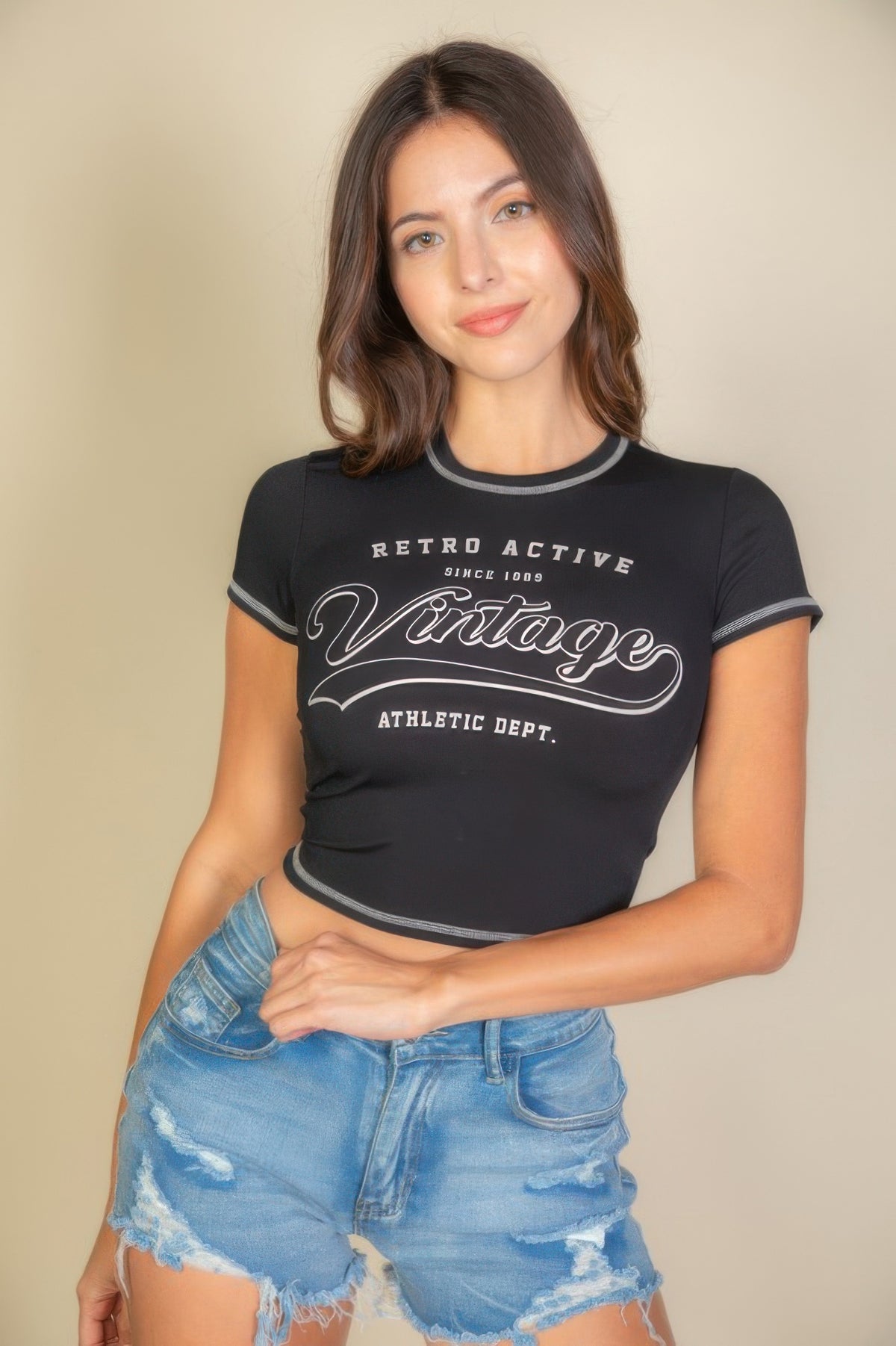 Vintage Short Sleeve Graphic T Shirt For Women Black
