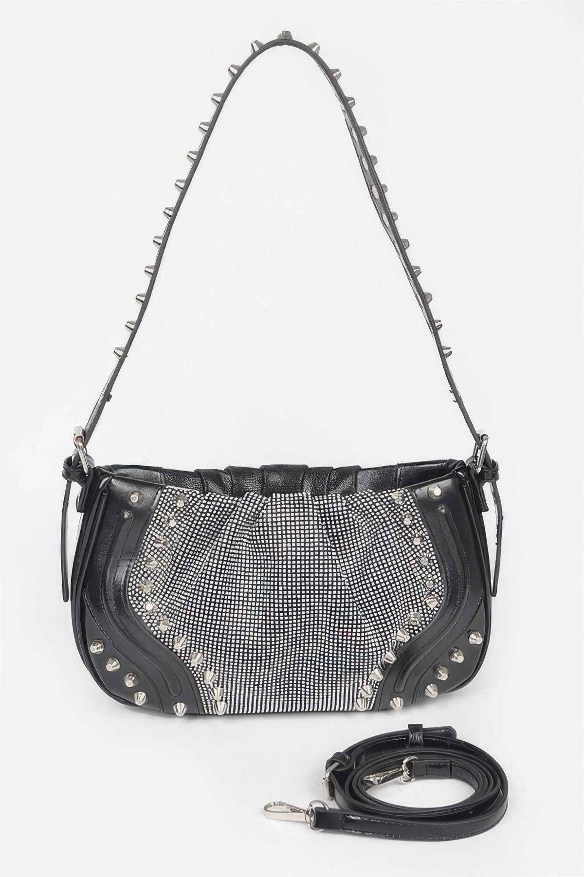 Hot Fix Stones Metal Stud Shoulder Bag For Women