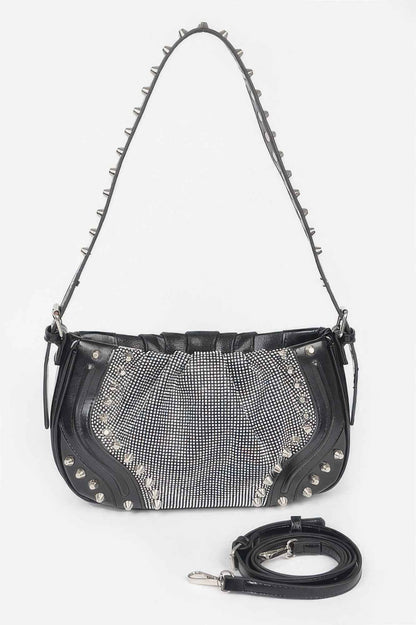 Hot Fix Stones Metal Stud Shoulder Bag For Women