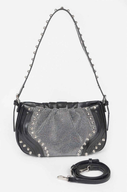 Hot Fix Stones Metal Stud Shoulder Bag For Women