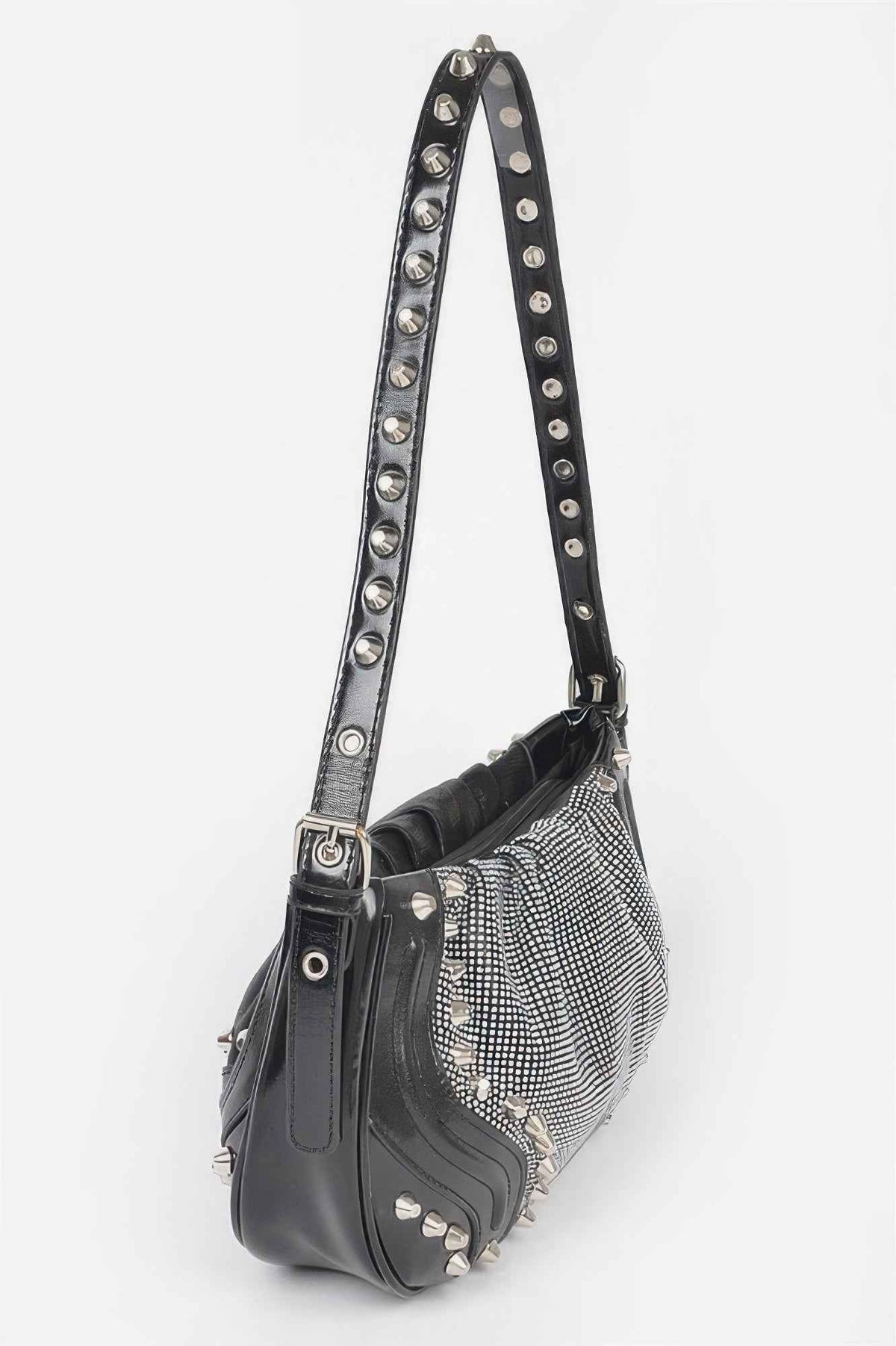 Hot Fix Stones Metal Stud Shoulder Bag For Women