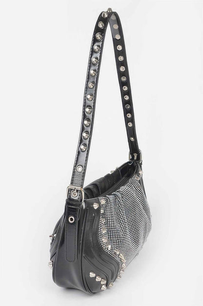 Hot Fix Stones Metal Stud Shoulder Bag For Women
