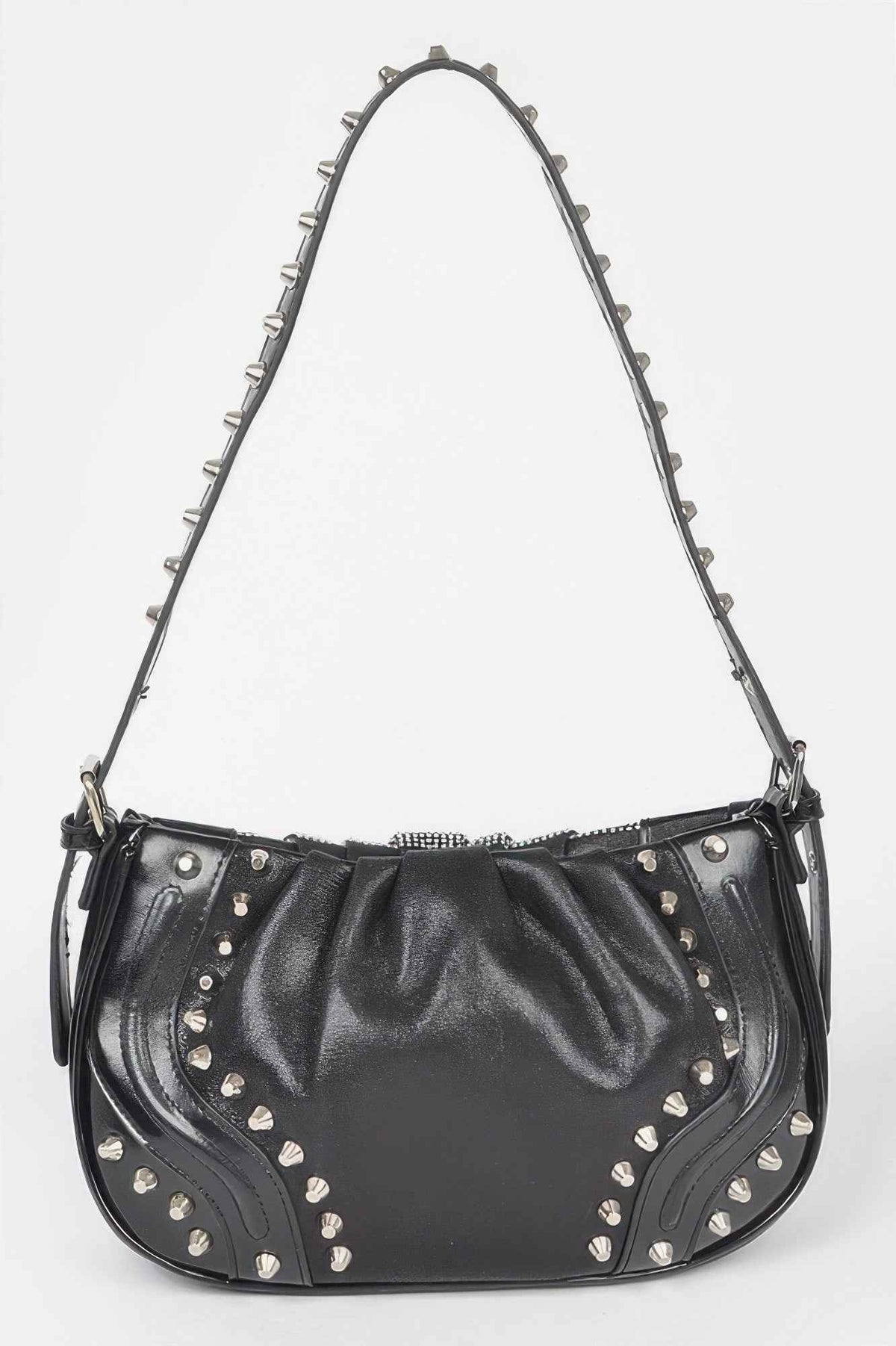 Hot Fix Stones Metal Stud Shoulder Bag For Women