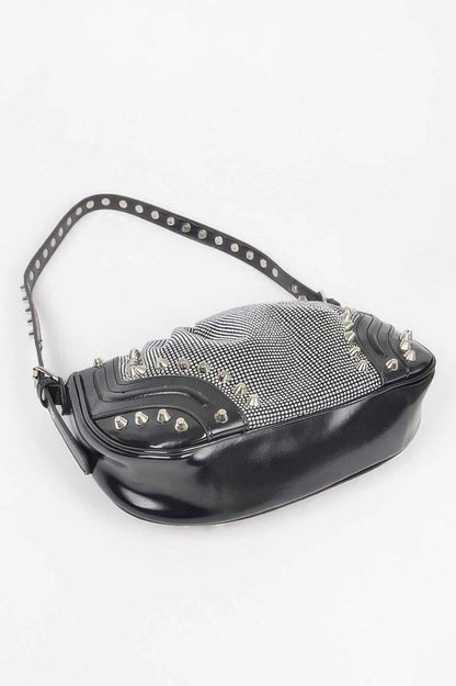 Hot Fix Stones Metal Stud Shoulder Bag For Women