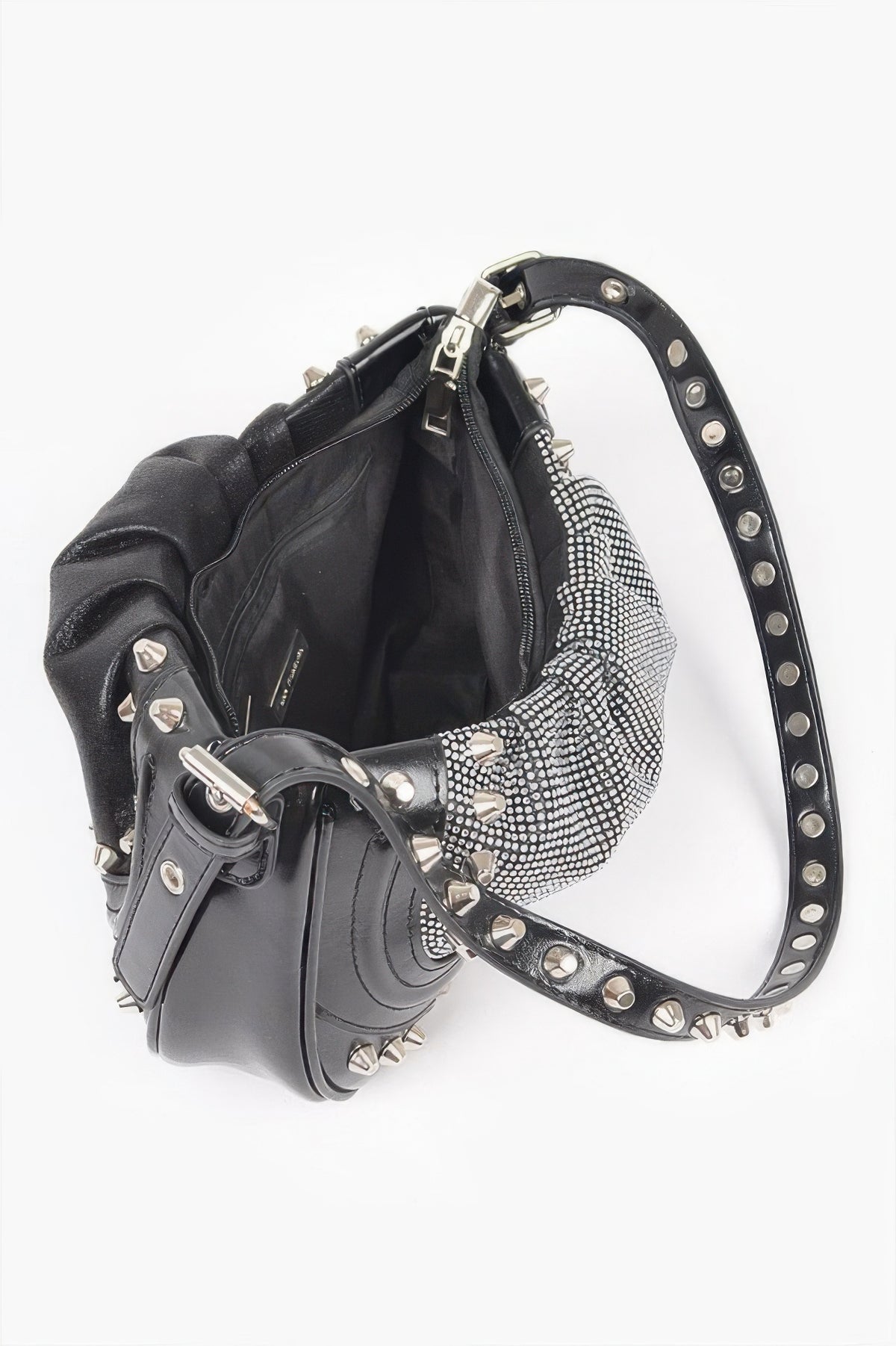 Hot Fix Stones Metal Stud Shoulder Bag For Women Black