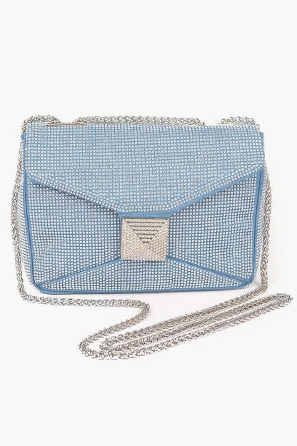 Hot Fix Rhinestone Denim Clutch Bag