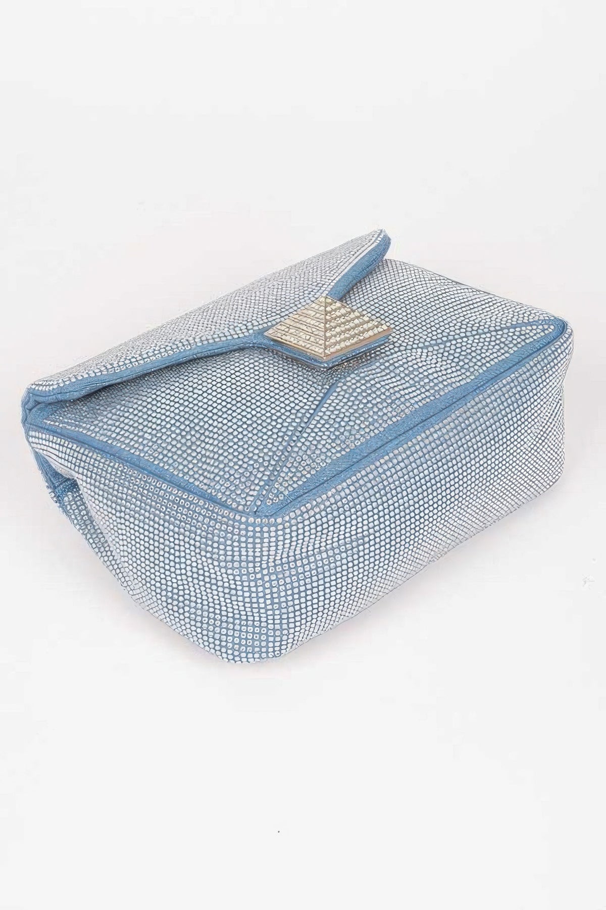 Hot Fix Rhinestone Denim Clutch Bag Light Blue