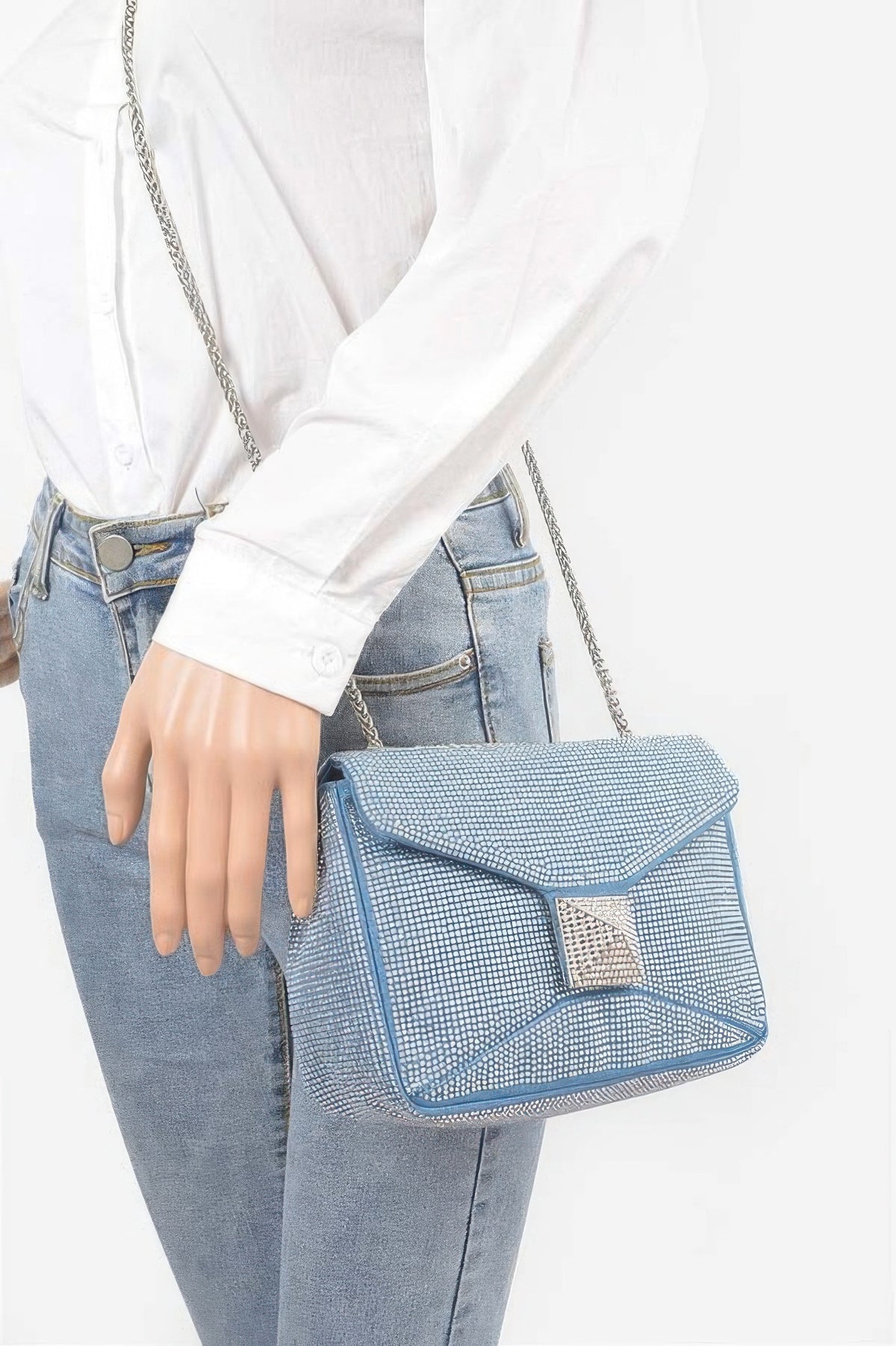 Hot Fix Rhinestone Denim Clutch Bag