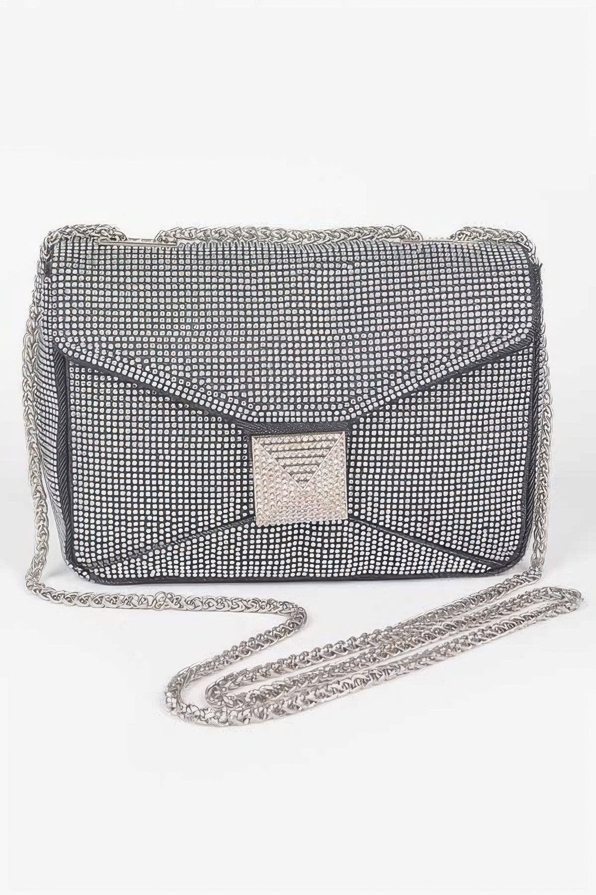 Hot Fix Rhinestone Denim Clutch Bag Black