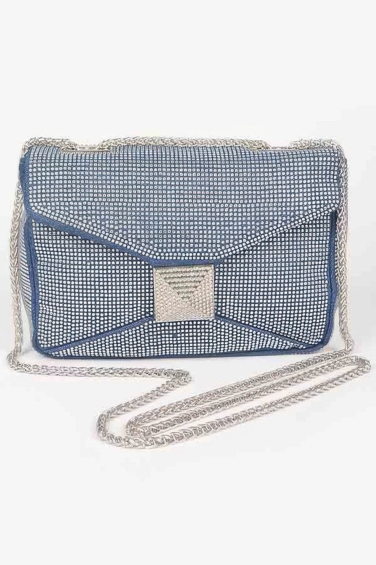 Hot Fix Rhinestone Denim Clutch Bag Dark Blue