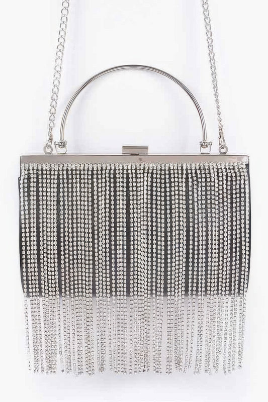 Rhinestone Fringe Metallic Party Clutch For Women