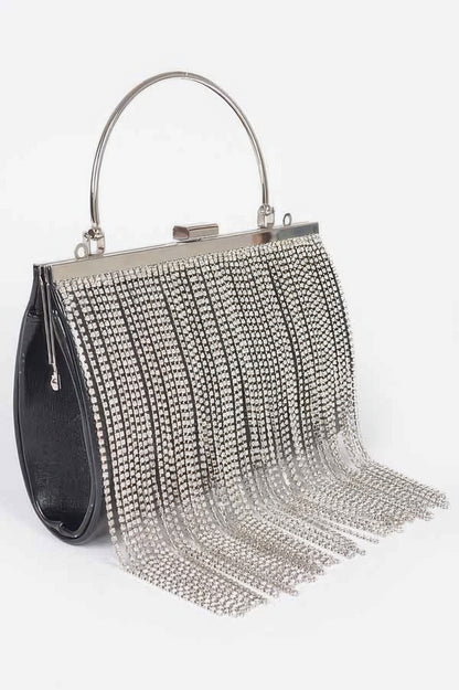 Rhinestone Fringe Metallic Party Clutch For Women