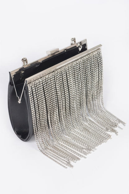 Rhinestone Fringe Metallic Party Clutch For Women