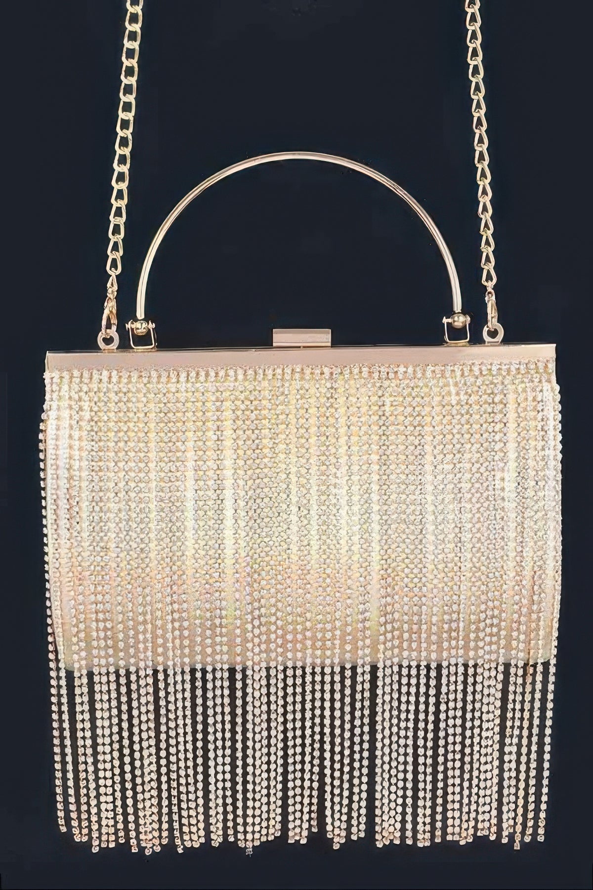 Rhinestone Fringe Metallic Party Clutch For Women Gold