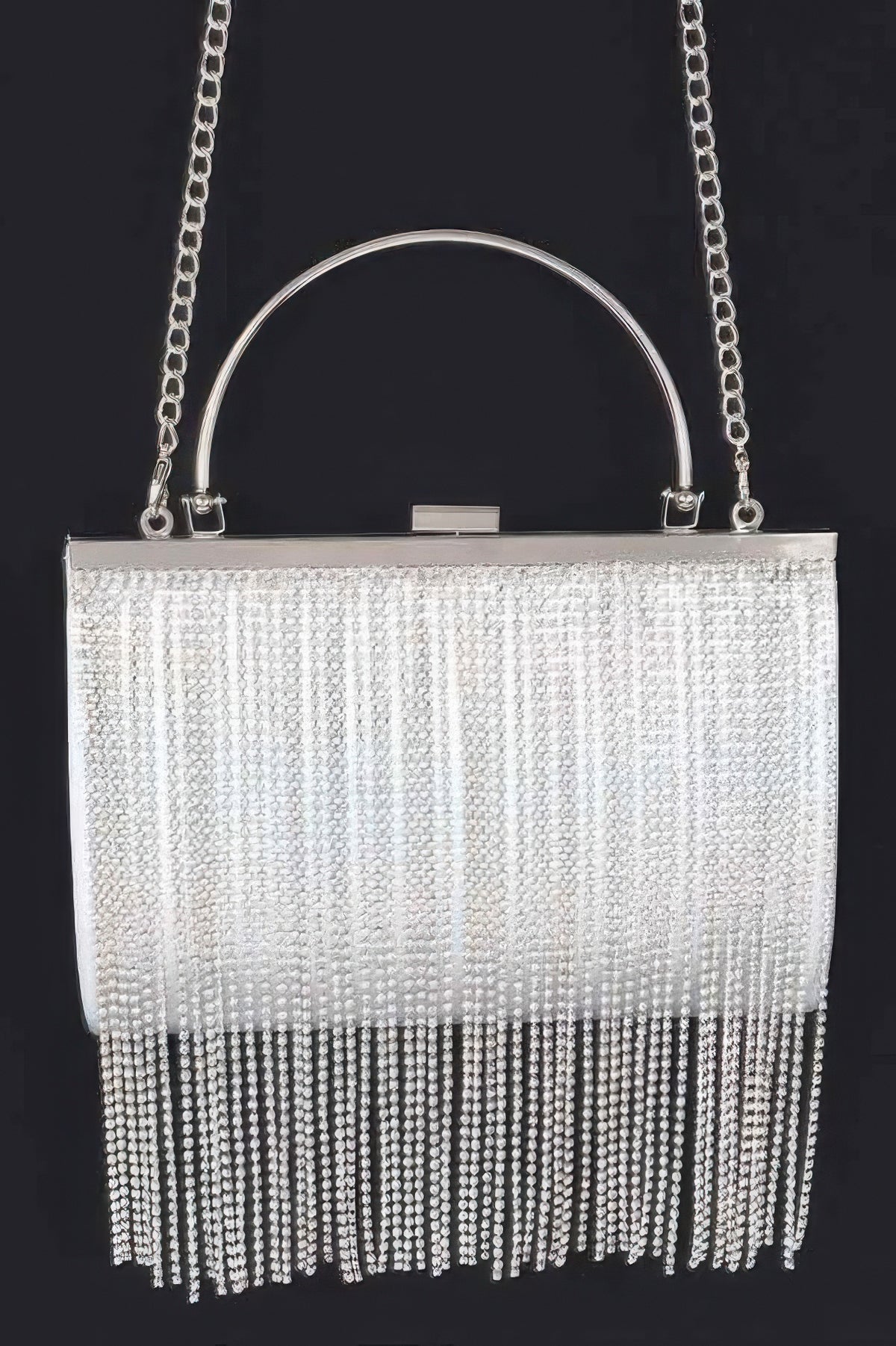 Rhinestone Fringe Metallic Party Clutch For Women Silver