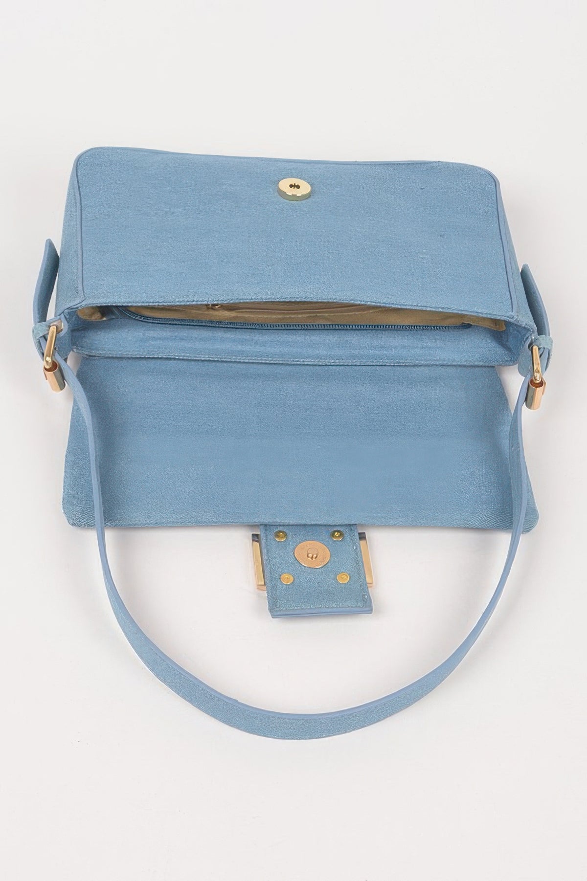 Denim Metal Buckle Shoulder Bag For Women Medium Blue