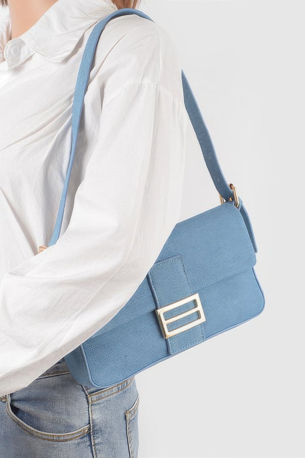 Denim Metal Buckle Shoulder Bag For Women