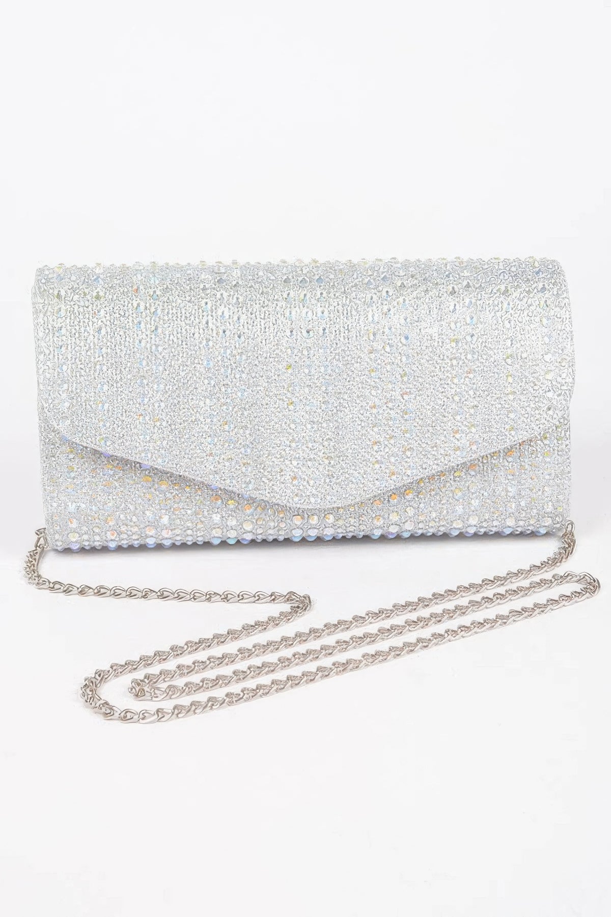 Rhinestone Hotfix Party Clutch Bag For Women Silver