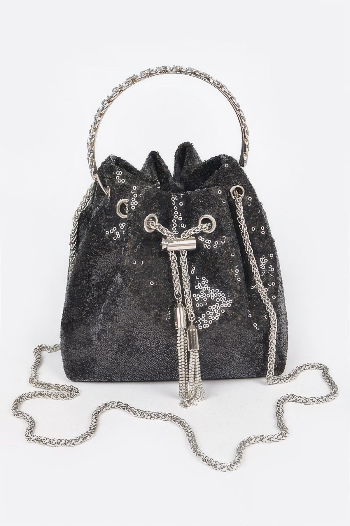 Sequins Bucket Bag W/stone Handle For Women