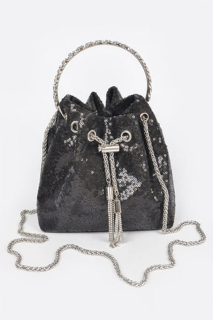 Sequins Bucket Bag W/stone Handle For Women
