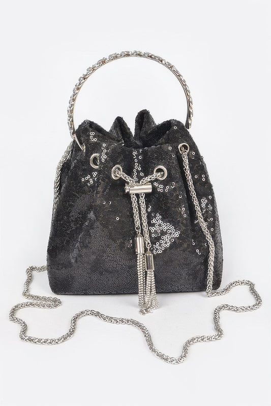 Sequins Bucket Bag W/stone Handle For Women