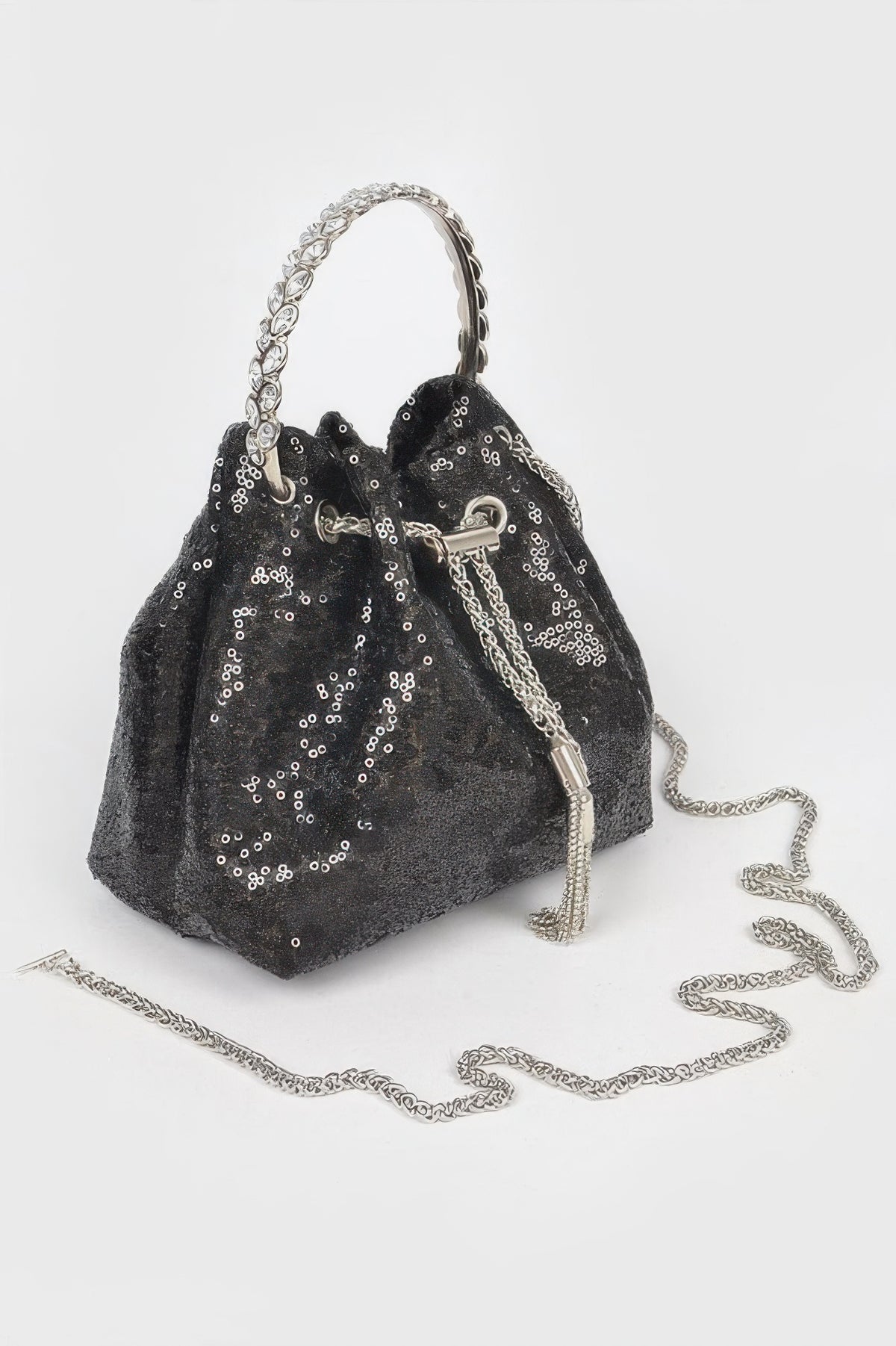 Sequins Bucket Bag W/stone Handle For Women