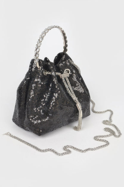Sequins Bucket Bag W/stone Handle For Women