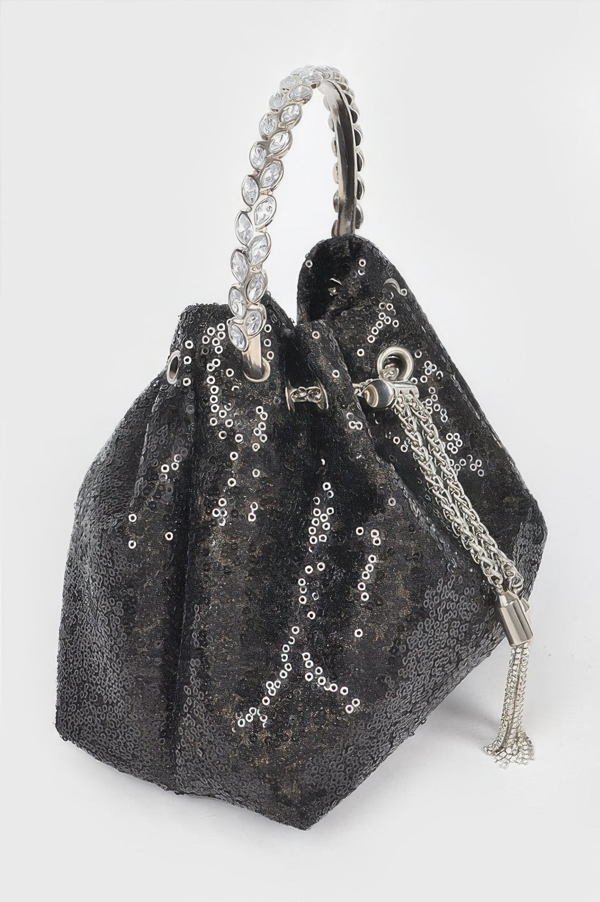 Sequins Bucket Bag W/stone Handle For Women
