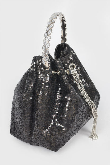 Sequins Bucket Bag W/stone Handle For Women