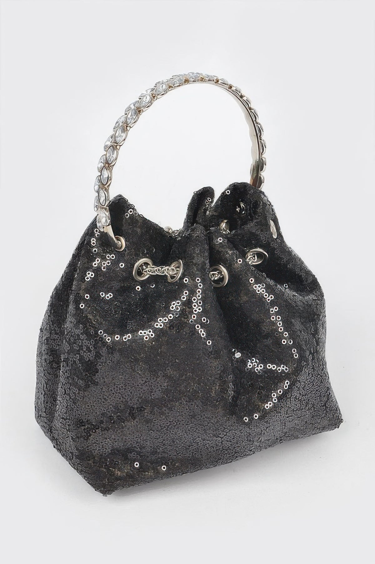 Sequins Bucket Bag W/stone Handle For Women