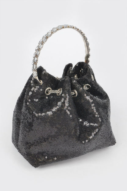 Sequins Bucket Bag W/stone Handle For Women
