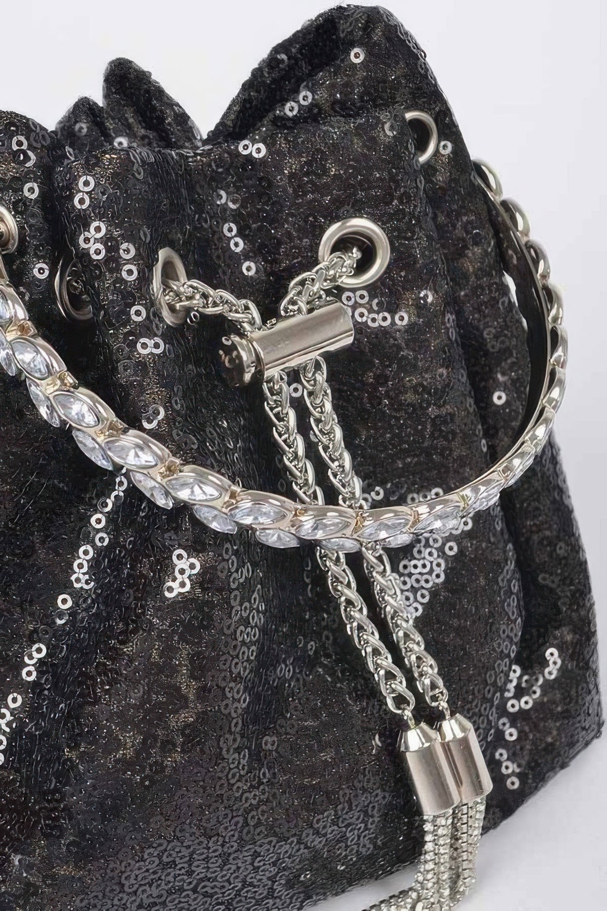 Sequins Bucket Bag W/stone Handle For Women