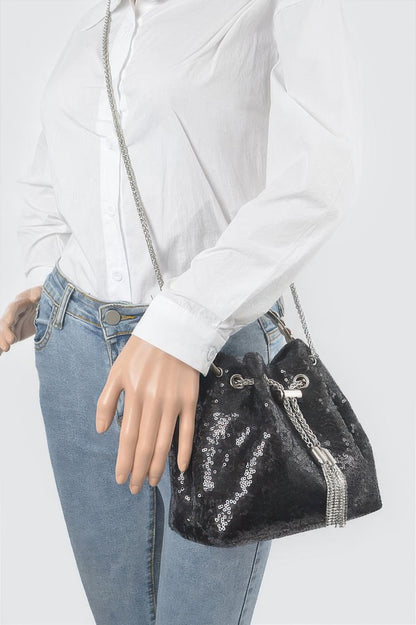 Sequins Bucket Bag W/stone Handle For Women